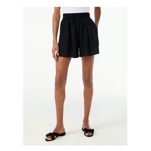 New  Women's Scoop Linen Blend Pull-On Short, Size L (12-14), Color Black Soot